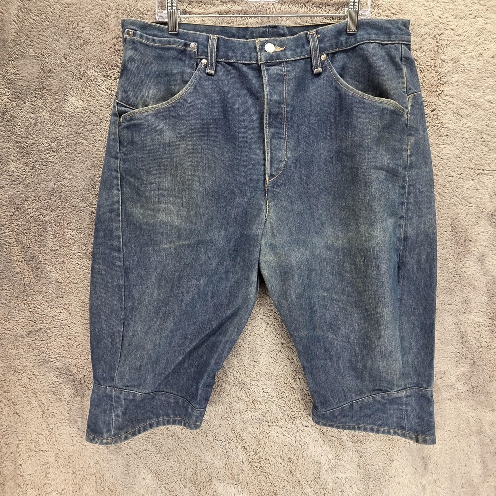 Vintage Levis Engineered Shorts Mens 36 Blue Twisted Jorts Button Fly 14" Inseam